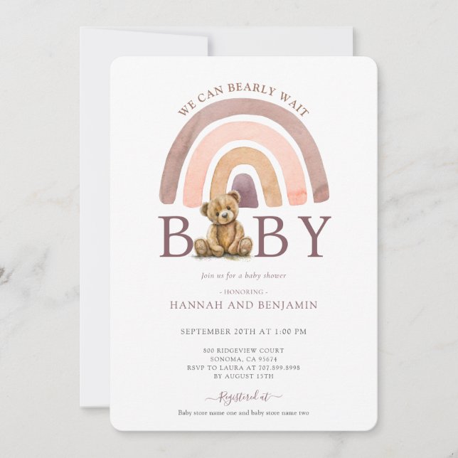 Boho Nalle Rainbow Girl Rosa Baby Shower Inbjudningar (Framsida)