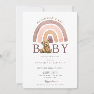 Boho Nalle Rainbow Girl Rosa Baby Shower Inbjudningar