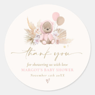 Boho Nalle Rosa Barly Wait Baby Shower-favoriter Runt Klistermärke