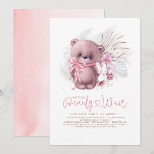 Boho Nalle Rosa Barly Wait Girl Baby Shower Inbjudningar