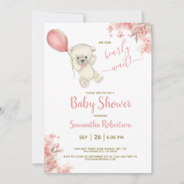 Boho Nalle Rosa Blommigt Ballon Baby Shower Inbjudningar