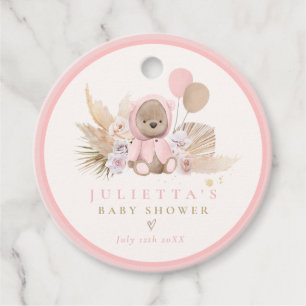 Boho Nalle Rosa Nalle Baby Shower Gift Gåvor Etiketter