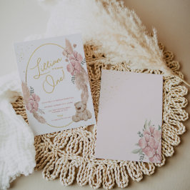 Boho Nalle Rosa och Guld födelsedag Inbjudningar