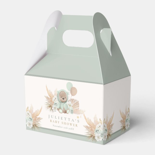 Boho Nalle Sage Grönt Barly Wait Baby Shower Presentaskar (Framsidan Sidan)