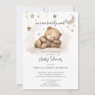 Boho Nalle Stars Måne Baby Shower Inbjudningar