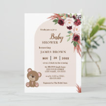 Boho Nalle Stylist Baby Shower-inbjudan