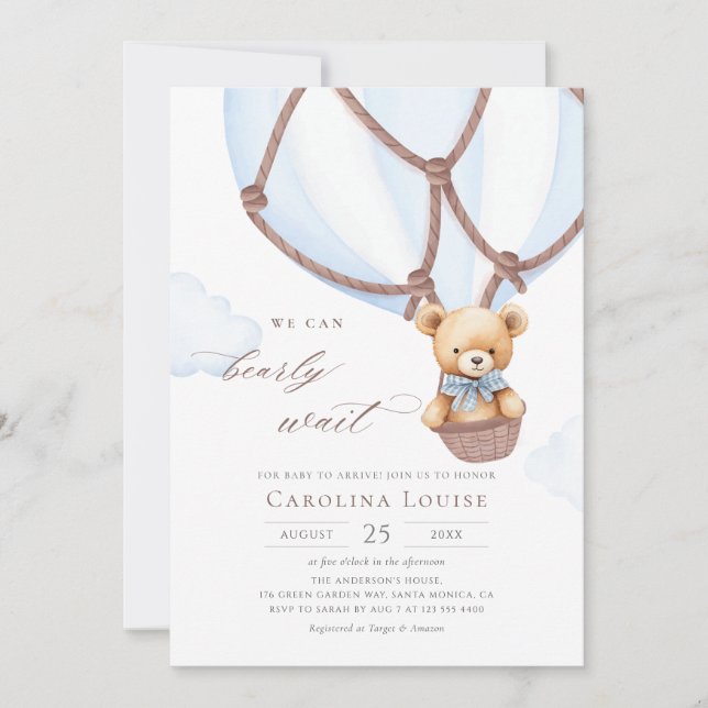 Boho Nalle vi kan vänta! Baby Shower I Inbjudningar (Framsida)