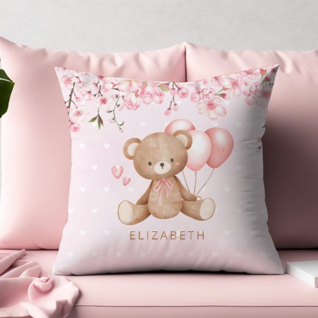 Boho Nalle Watercolor Flowers Personlig Kudde (Skapare uppladdad)