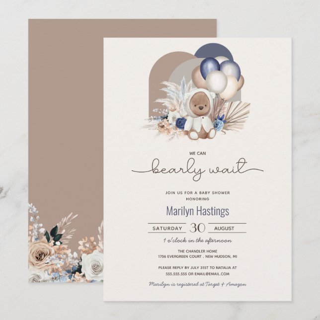 Boho-Nallen, vi kan vänta tidigt - babyskor  Inbjudningar (Fram/baksida)