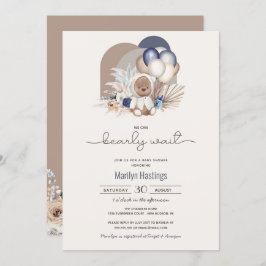 Boho-Nallen, vi kan vänta tidigt - babyskor  Inbjudningar