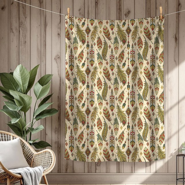 Boho Native Autative Tribal Ethnic fjäthers-pil Fleecefilt (Boho Native Authentic Tribal Ethnic feathers arrow Fleece Blanket)