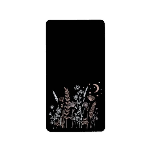 Boho natt himmel blommig illustration – Måne, Stjä Adressetikett (Framsidan)