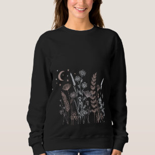 Boho Nattlig Blommig Illustration – Måne, Stjärnor T Shirt