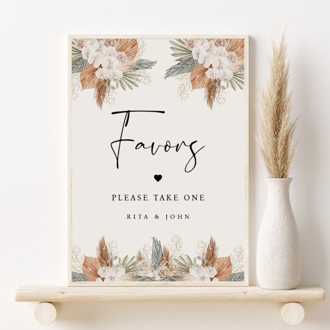 Boho Natural Beige Favor Bröllop Bord-tecken Poster (Skapare uppladdad)