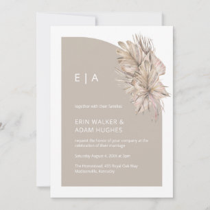 Boho Natural Minimalist Monogram halv Arch Bröllop Inbjudningar