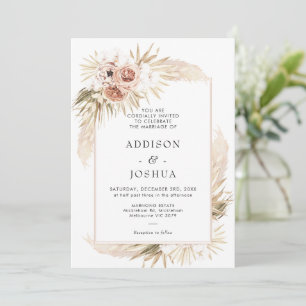Boho Natural Tones Blommigt Bröllop Inbjudningar