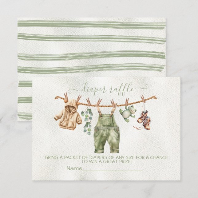 Boho Nature Baby Shower Clothesline Diaper Raffle Inbjudningar (Fram/baksida)