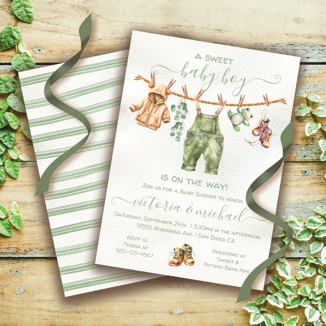 Boho Nature Baby Shower Clothesline Inbjudningar (Matching item on this)