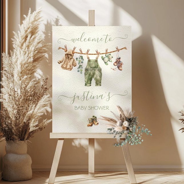 Boho Nature Baby Shower Clothesline Välkomstskylt Poster (Skapare uppladdad)
