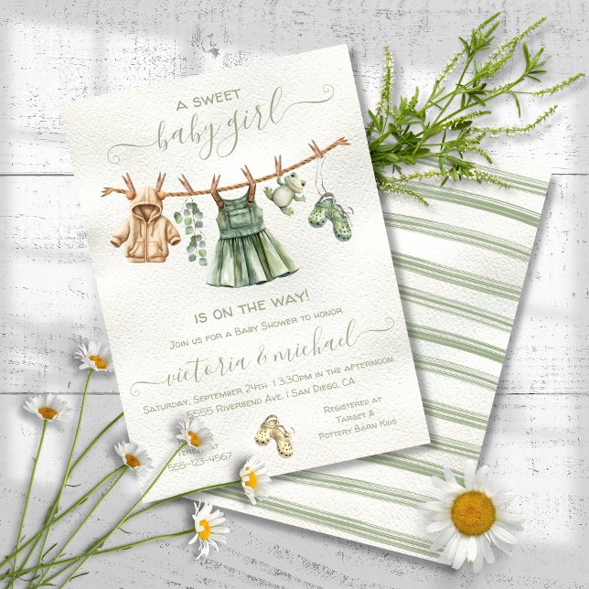 Boho Nature Baby Shower Girl Clothesline Inbjudningar (Skapare uppladdad)
