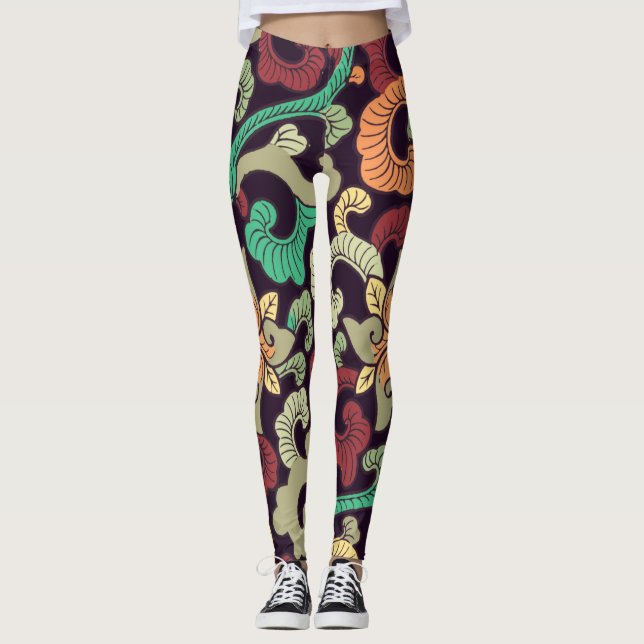 Boho nature blommigt, asian boho zen stil leggings (Framsida)