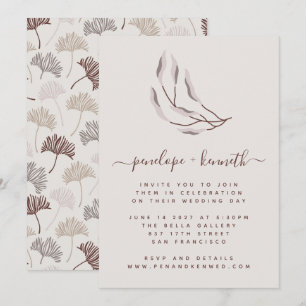 Boho Nature Burgundy och Taupe Botanical Bröllop Inbjudningar