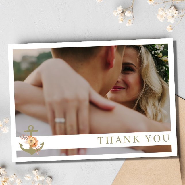 Boho Nautical Beach Photo Bröllop - tack för ditt  Kort (Boho Nautical Beach Photo Wedding Thank You Card)