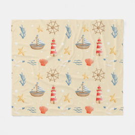 Boho Nautical Boat Lighthouse Mönster Fleecefilt