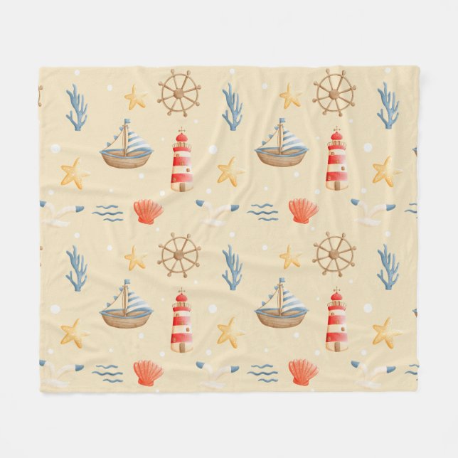 Boho Nautical Boat Lighthouse Mönster Fleecefilt (Framsidan (Horisontell))