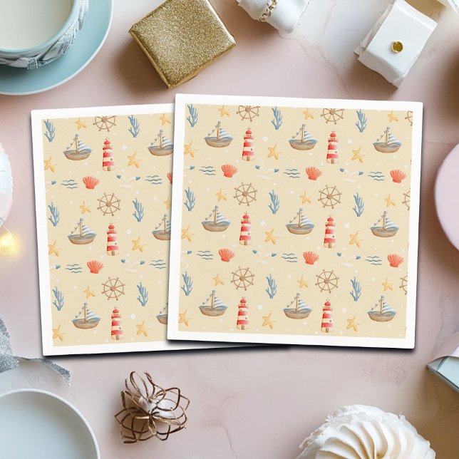 Boho Nautical Boat Lighthouse Mönster Pappersservett (Skapare uppladdad)