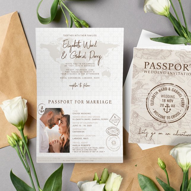 Boho Nautical Passport Destination Wedding Inbjudan (Skapare uppladdad)