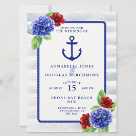 Boho Nautical White Blue Blommigt Watercolor Bröll Inbjudningar