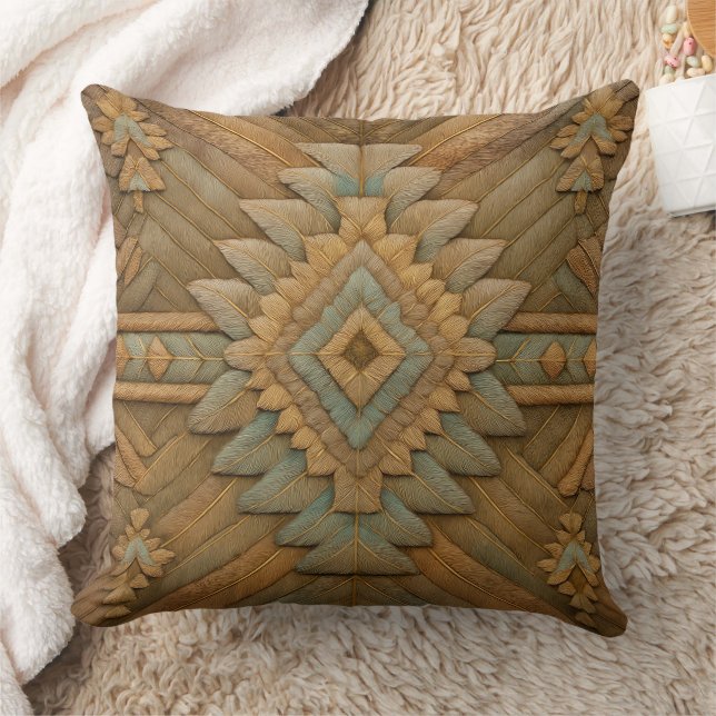 Boho Navajo Feather Pattern Throw Pillow Kudde (Filt)