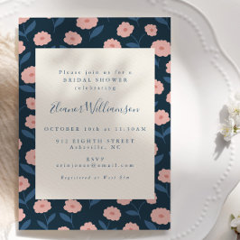Boho Navy and Rosa Flowers Möhippa Inbjudningar