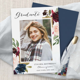 Boho Navy Blommigt Botanical Senior Studenten Meddelande