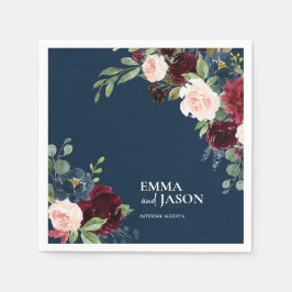 Boho Navy Blommigt Burgundy Bröllop Napkins Pappersservett