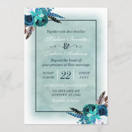 Boho Navy Blue Aqua Watercolor Wedding bjudande in Inbjudningar