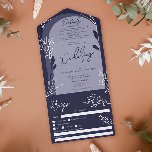 Boho navy blue blommigt rustic arch bröllop (Skapare uppladdad)