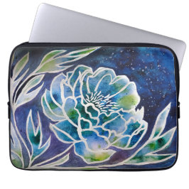 Boho Navy Blue Celestial Dahlia Blommigt Watercolo Laptop Fodral
