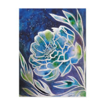 Boho Navy Blue Celestial Dahlia Blommigt Watercolo