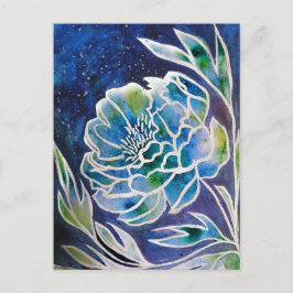 Boho Navy Blue Celestial Dahlia Blommigt Watercolo Vykort