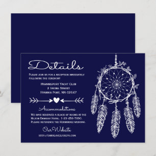 Boho Navy Blue Details Dreamcatcher Tribal Bröllop Inbjudningar