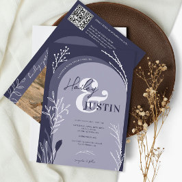 Boho navy Blue namn script arch bröllop Inbjudningar