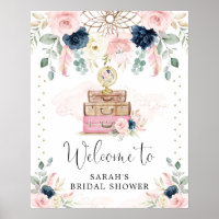 Boho Navy Blush Resemott Bröllopsdusch Välkommen