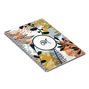 Boho Navy Brun Guld Blad Anteckningsbok