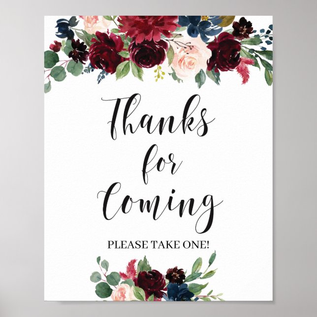 Boho navy burgundy  rosa tack för att du kom poster (Framsidan)