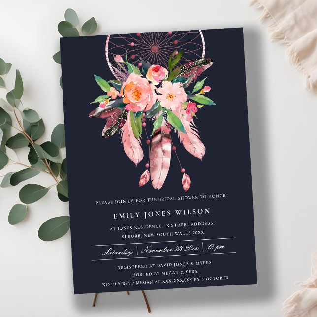 BOHO NAVY  DREAM CATCHER BLOMMIGT MÖHIPPA INBJUDNINGAR (Skapare uppladdad)