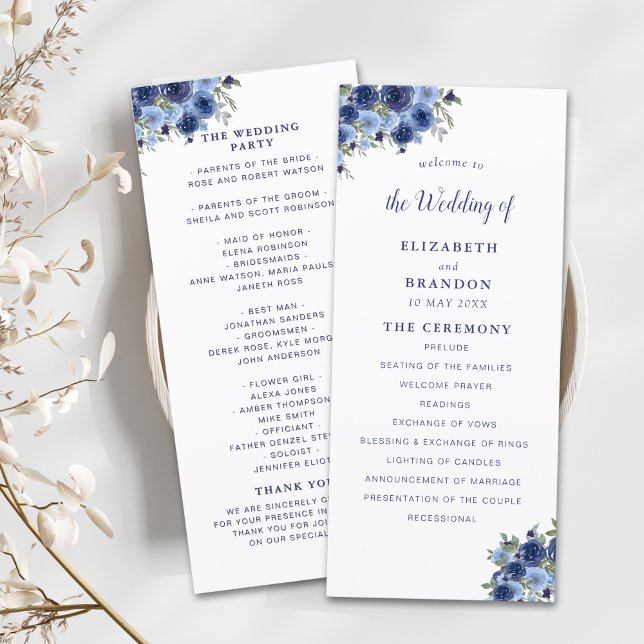 Boho Navy Flowers – Countryside Wedding Program (Skapare uppladdad)