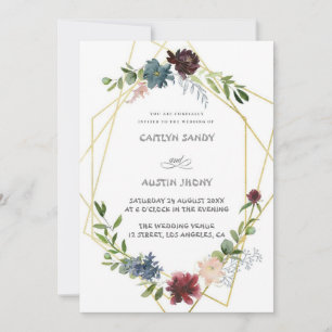 Boho Navy & grön enkel blommig  Inbjudningar