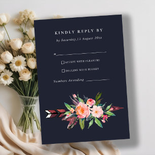BOHO NAVY LAND ARROW BLOMMIGT BRÖLLOP OSA KORT